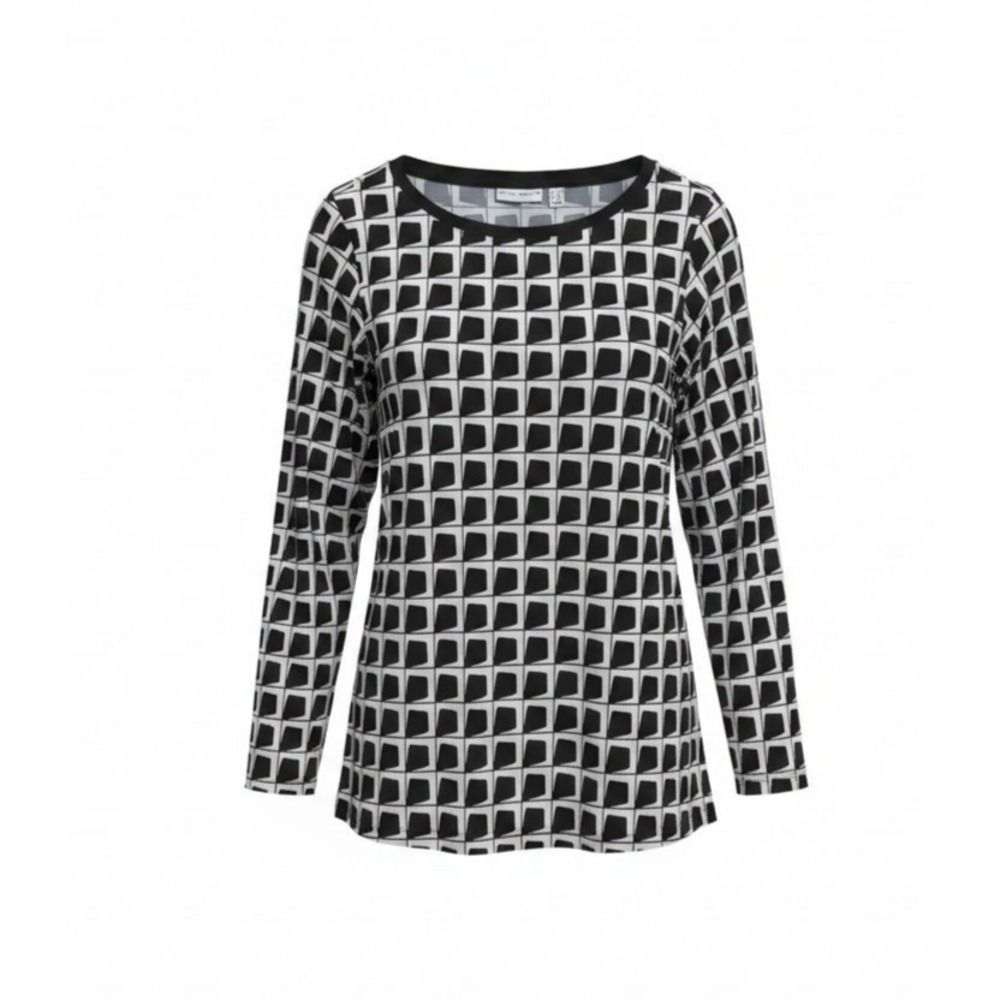 Susan Graver Womens Size Large Top Black White Liquid Knit Career Stretch Comfy